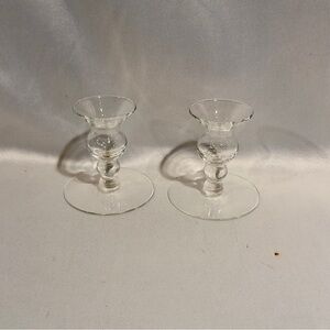 Vintage Clear Blown Glass Candleholders Holiday Centerpiece